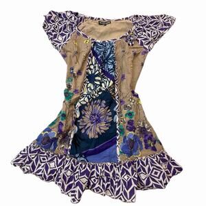 101 Idees Women’s Purple And Tan Short Sleeve Mini Shift Dress Fairycore Size S